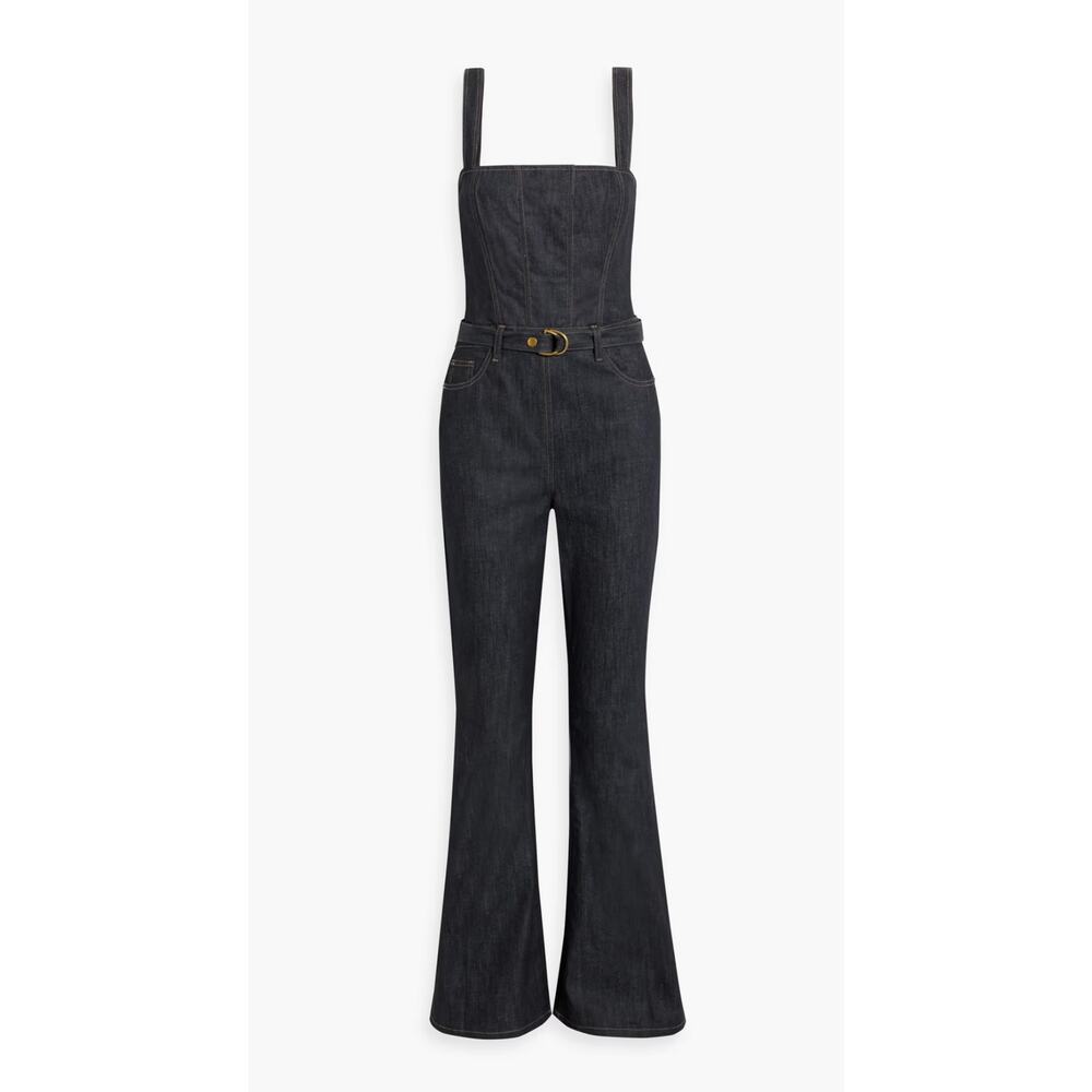 DL1961 Holloway Dark Wash Denim Flare Leg Jumpsuit 26 DL Performance - Picture 1 of 14